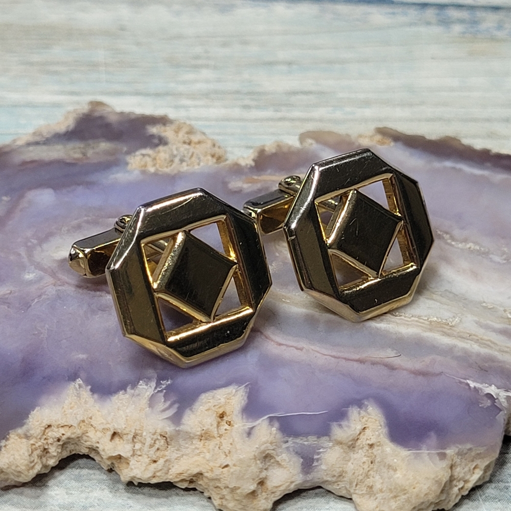 Vintage ANSON Geometric Gold Cufflinks